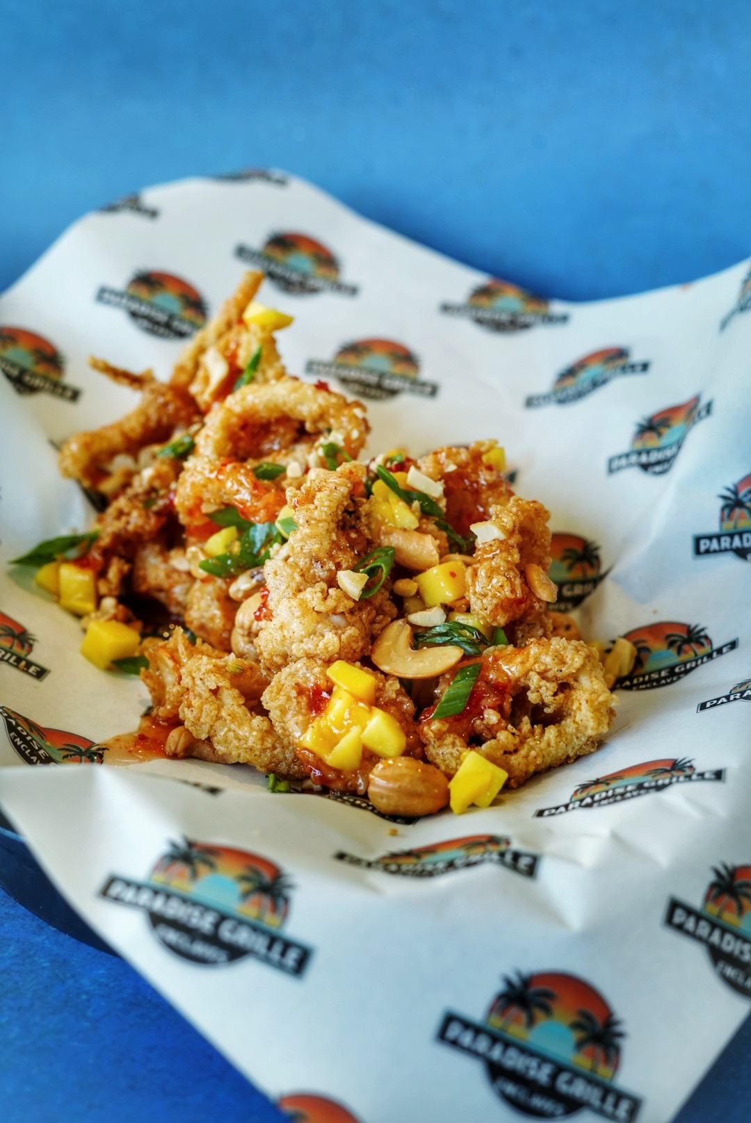 Coastal Calamari with mango, cashews, and sweet chili